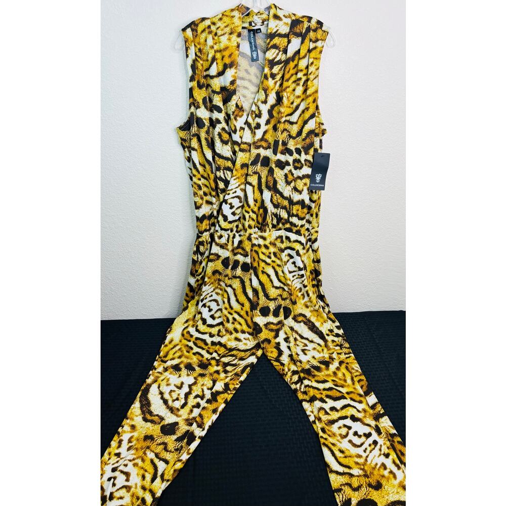 Coldesina Animal Leopard Print Jumpsuit, Sleeveless Wrap, NWT Women's 1x